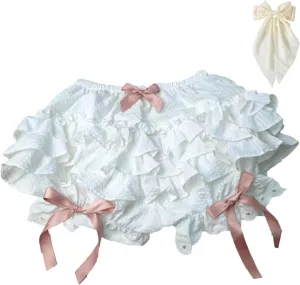 Y2k Lolita Bloomers Ruffle, Women Mini Cute Sweet Lace Layered Trim Bloomer, Women Lolita Bloomers, Pumpkin Shorts