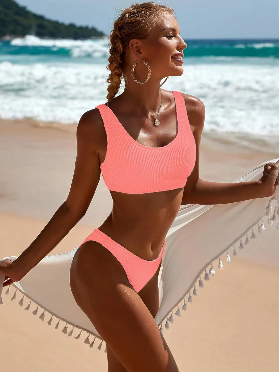YIMISAN Womens Ribbed Bikini Set Crop Top Sporty Swimsuits with Mid Waist Cheeky Two Piece Bathing Suit