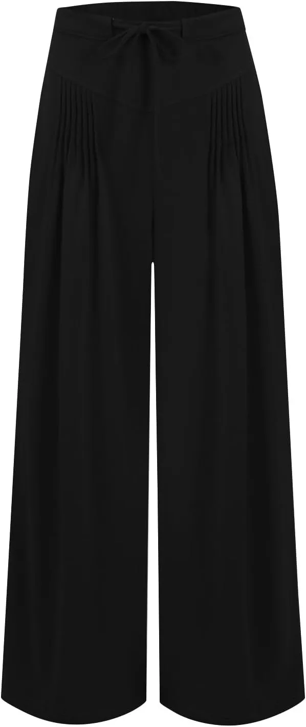 Yoga Pants Women with Pockets High Waist Wide Leg Flowy Palazzo Pants Summer Loose Fit Comfy Capri Trousers