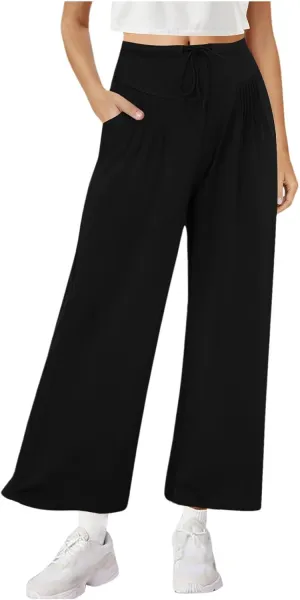 Yoga Pants Women with Pockets High Waist Wide Leg Flowy Palazzo Pants Summer Loose Fit Comfy Capri Trousers