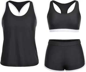 Yonique 3 Piece Athletic Tankini Swimsuits for Women with Shorts Swim Tank Tops with Sports Bra and Boyshorts Bathing Suits
