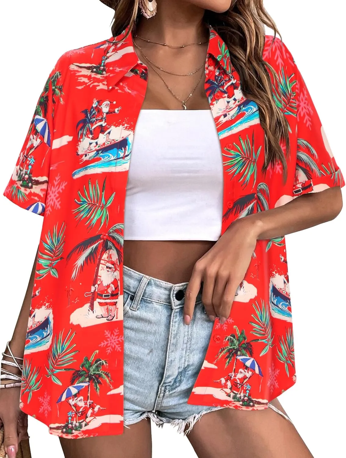 Zeagoo Womens Hawaiian Button Down Shirts Short Sleeve Casual Floral Tropical Shirt Summer Beach Shirt Cool Button Up Tops