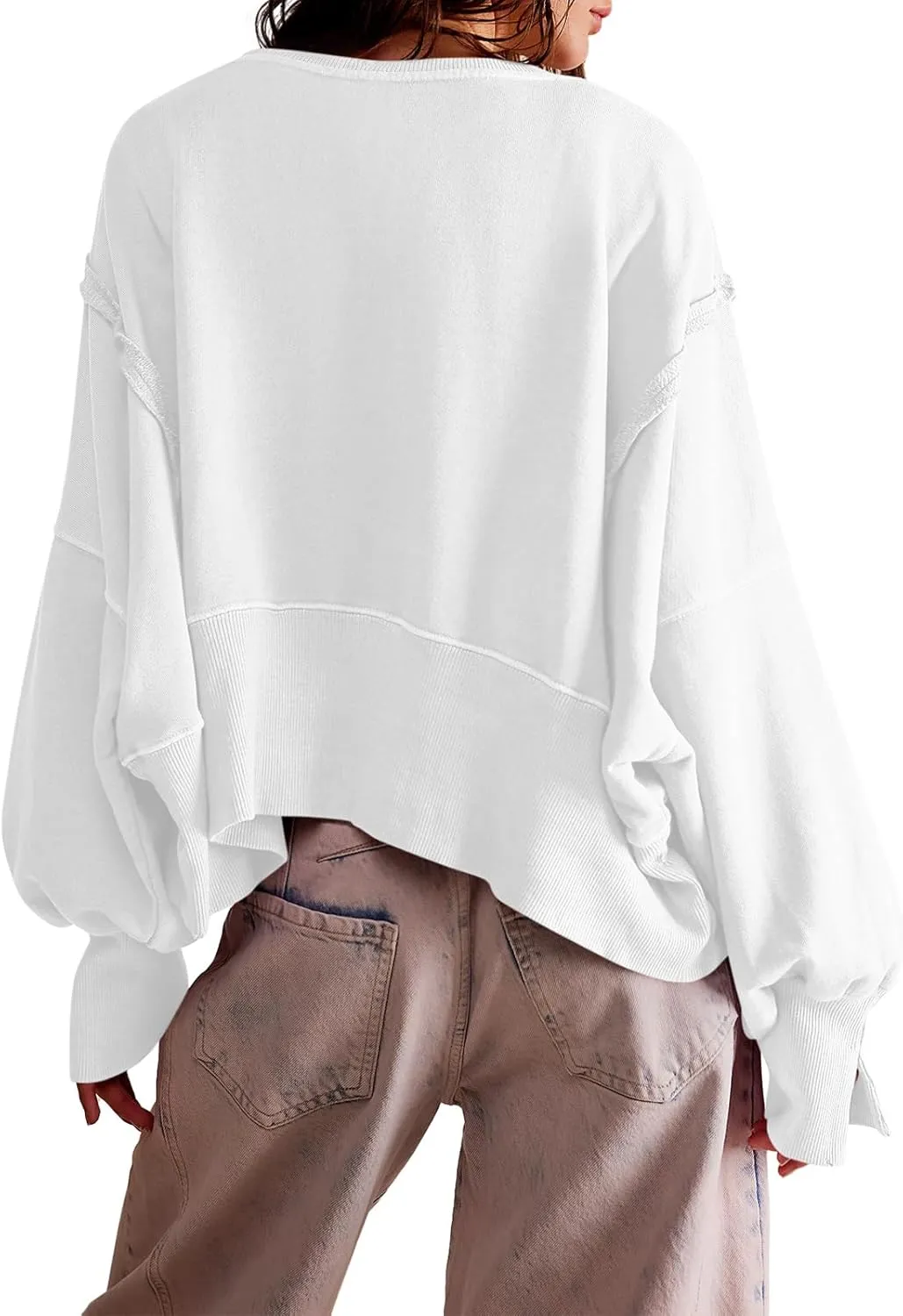 Zwurew Womens Casual Sweatshirt Long Sleeve Tops Crewneck Loose Fit Tee Pullover Crop Tshirt Side Slit Fall Fashion 2024